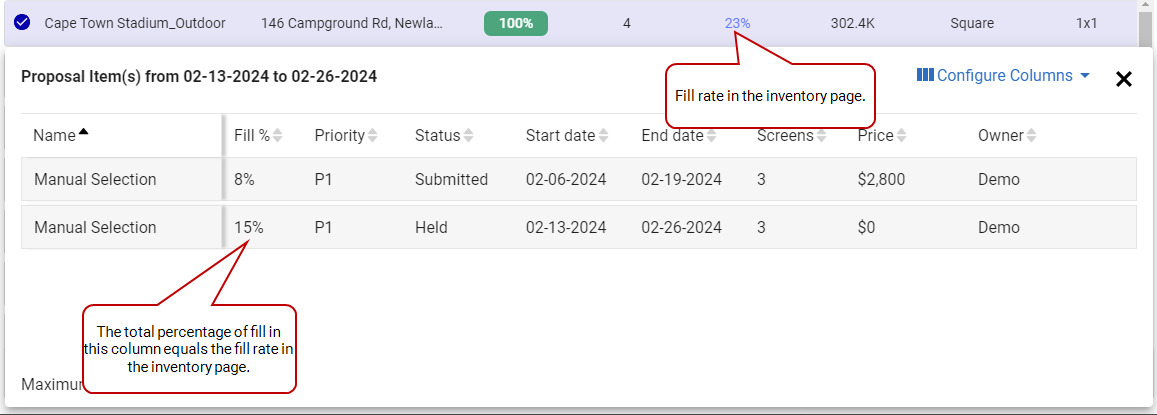 Fill Rate Window Fill Rate Window