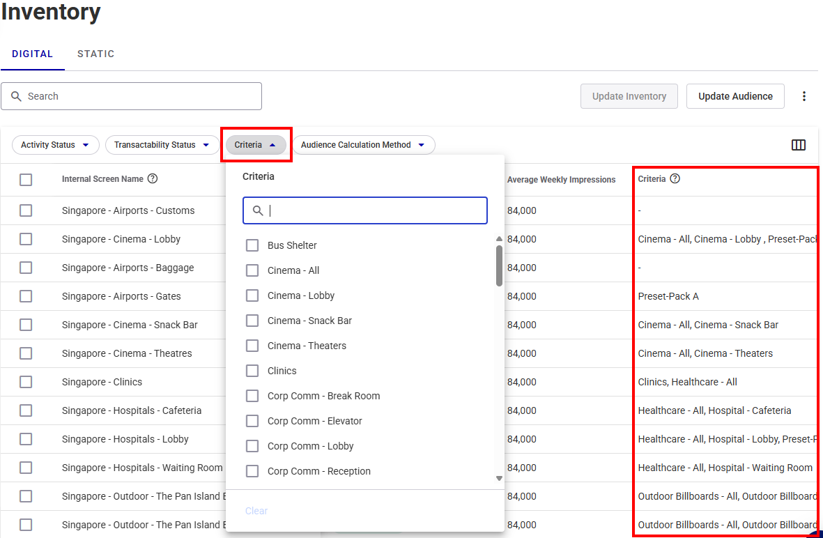 Filter inventory by criteria Filter inventory by criteria