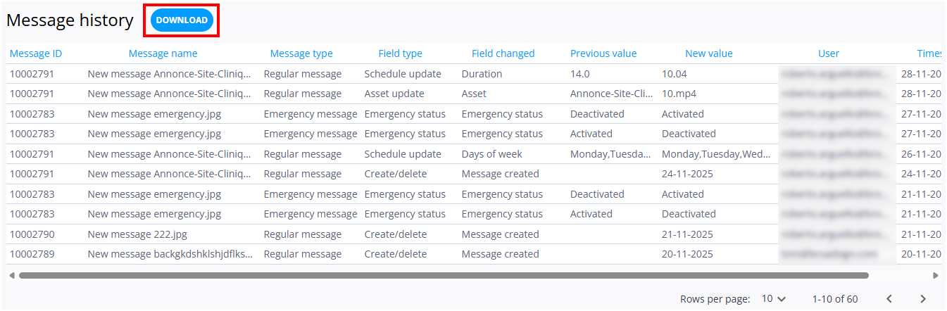 Télécharger les données de l'historique des messages Télécharger les données de l'historique des messages