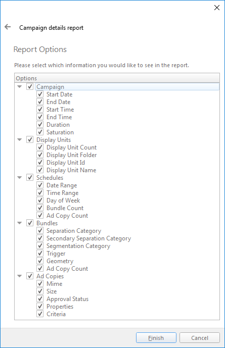 The Report Options page of the Campaign Details Report