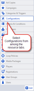 Configurations in the resource tabs