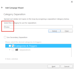The Add Campaign Wizard - Category Separation page