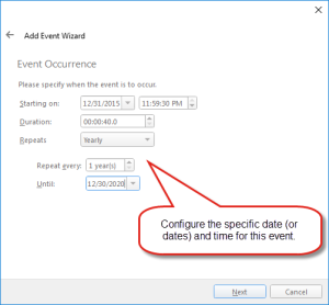 Configure the event occurrence