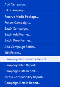 Generate the campaign performance report from the contextual menu