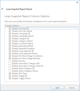 The Loop Snapshot Report Column Options page