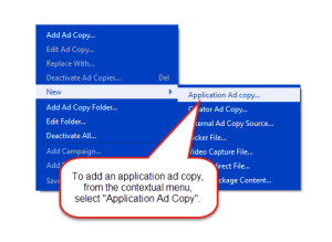 Add an application ad copy from the contextual menu