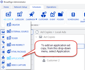 Add an application ad copy from the Schedules ribbon