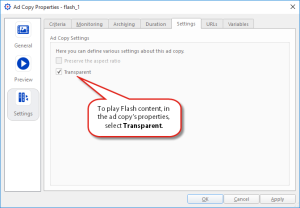 Enable Transparency in an ad copy's properties
