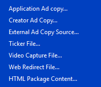 The ad copy types contextual menu