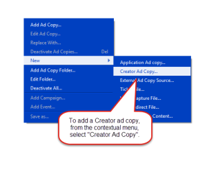 Add a Creator ad copy from the contextual menu