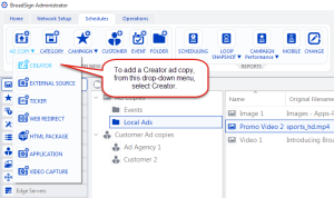 Add a Creator ad copy from the Schedules ribbon