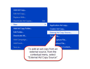 Add an external source ad copy from the contextual menu