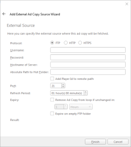 The External Source page of the Add External Ad Copy Source wizard
