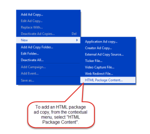 Add an HTML package ad copy from the contextual menu
