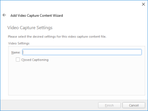 The Video Capture Settings page of the Add Video Capture Content wizard