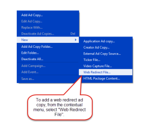 Add a web redirect ad copy from the contextual menu