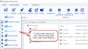 Add a web redirect ad copy from the Schedules ribbon