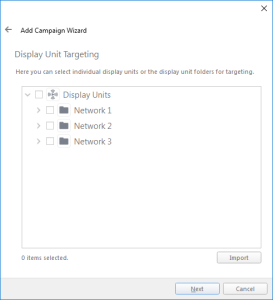 The Display Unit Targeting page of the Add Campaign Wizard