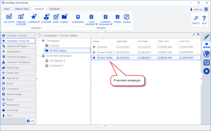 Sample promoted campaigns in explorer view in the work area