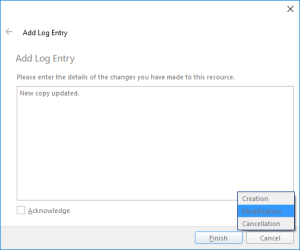 The Add Log Entry dialogue box