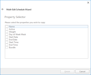 The Property Selector page of the Multi-Edit Schedule Wizard