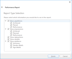 The Report Type Selection page for Performance reports