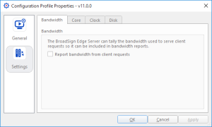 The Bandwidth tab of edge server configuration profiles