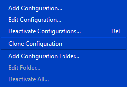 The configurations contextual menu