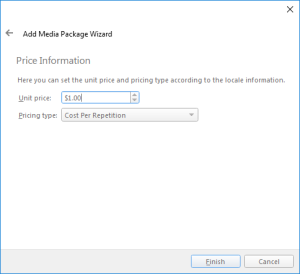 The Price Information page of the Add Media Package Wizard