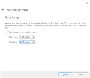 The Time Range page of the Add Time Span Wizard