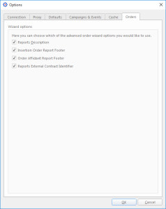 Configure options for the Add Order Wizard