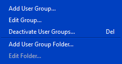 The user groups contextual menu