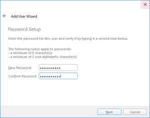 The Password Setup page of the Add User Wizard