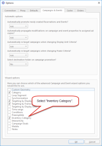 Enabling the Inventory Category page in the Add Campaign Wizard
